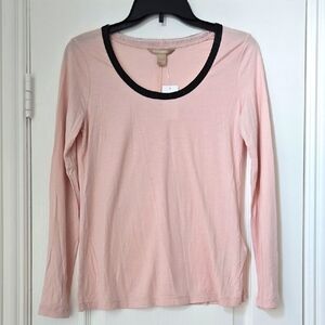 Banana Republic Pink Long Sleeve Top With Black Leather Trim - Size M Petite